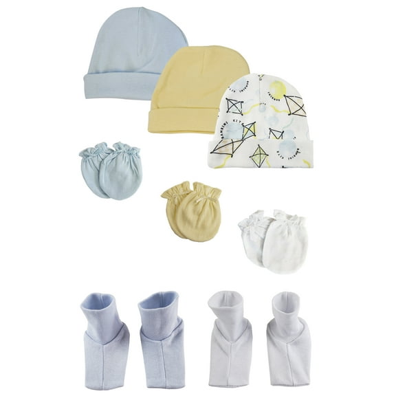 Bambini Baby Boys Caps, Booties and Mittens (Pack of 8), White/Blue