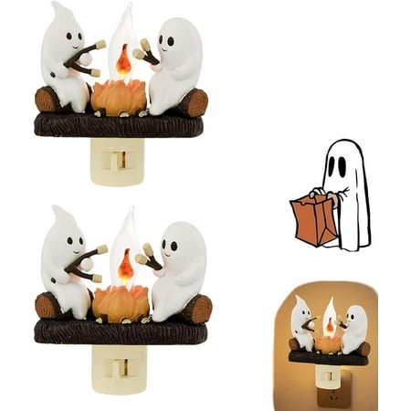 

Ghost Campfire Flickering Nightlight 2024 Halloween Ghosts Campfire Flicker Flame Halloween Nightlight 3D LED Fake Fire Lamp Indoor Decorations for Family Friends(2 PCS)