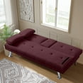 thumbnail image 6 of Futon Sofa Bed, Velvet Fabric Comfy Futon Couch Bed with 2 Square Pillows, Convertible Sleeper Sofa with Adjustable Backres Modern Loveseat Sleeper for Living Room, Burgundy Red, 6 of 7