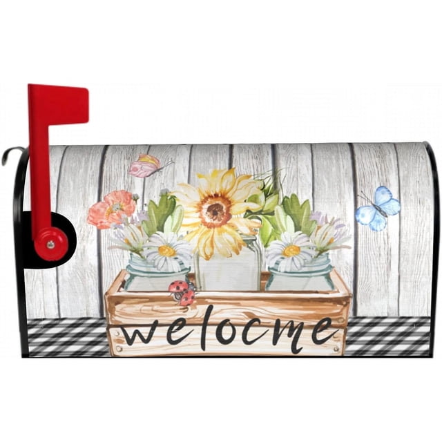 Sunflower Mailbox Covers Magnetic Standard Size 21x18 Inch Welcome Mailbox Cover, Spring Mailbox Decorative Mailbox for Farmhouse Garden Decorations Outdoor Letter Box