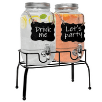Glass Drink Dispenser for Parties - Set of 2-1 Gallon Halloween Drink Dispenser with Stand, Glass Water Dispenser Countertop for Weddings, Sun Tea Jar, Lede & Laundry Detergent Dispenser