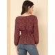 thumbnail image 5 of Blusa Allegra K de Cintura con Cinturón Y Estampado floral para mujer cuello cuadrado rojo M, 5 of 6
