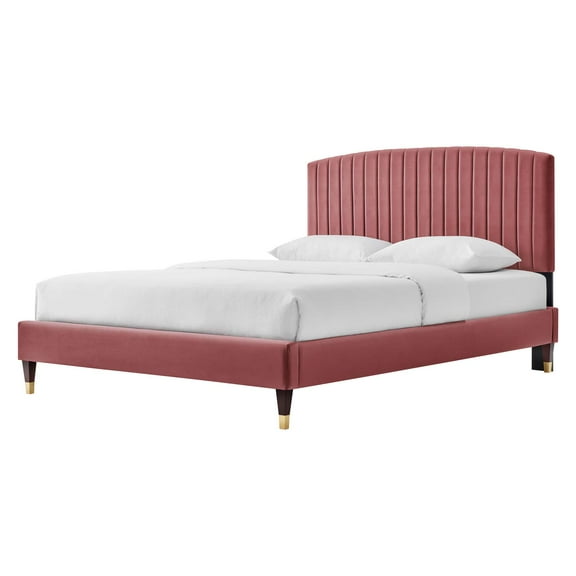 Platform Bed Frame, Queen Size, Pink, Velvet, Modern Contemporary, Bedroom Master Guest Suite Room