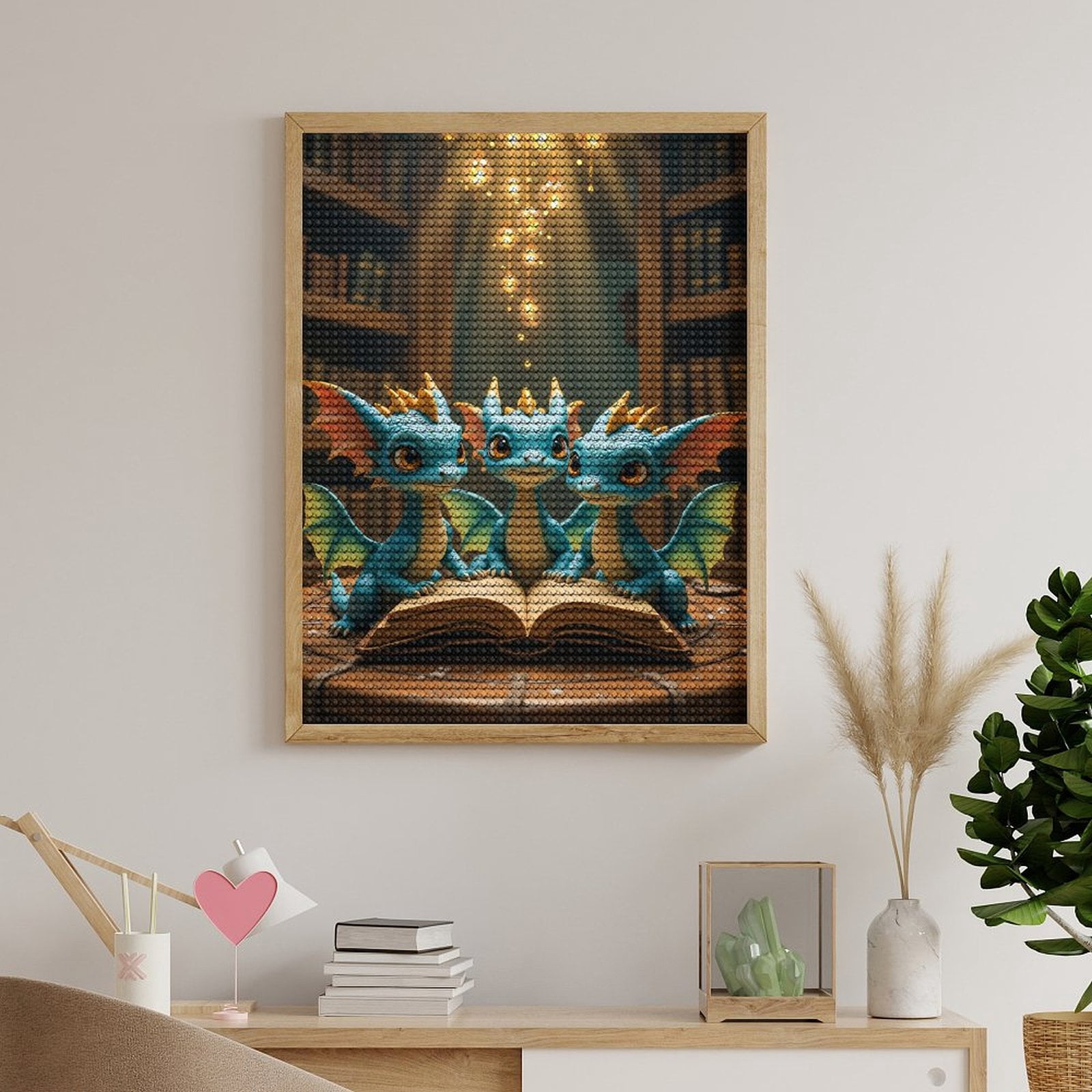 Diamond Art Kits for Adults, Cute Blue Dragons Reading Together 5D Diamond Painting Kits for Adults Beginners, DIY Full Drill Diamond Painting, Gem Art and Crafts 12x16
