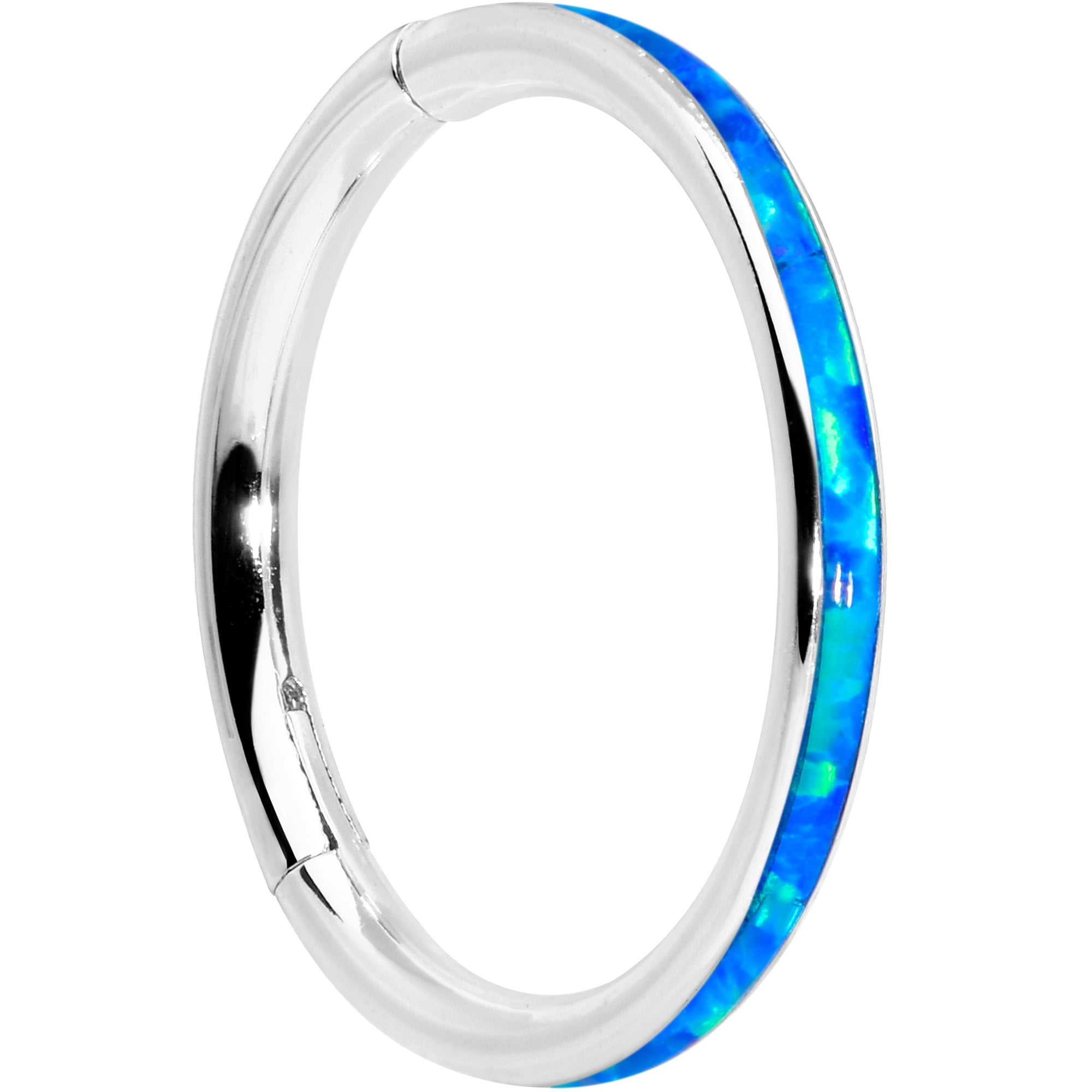 Body Candy 16G Steel Hinged Segment Ring Seamless Cartilage Ear Daith Lip Blue Synth Opal Hoop 3/8'