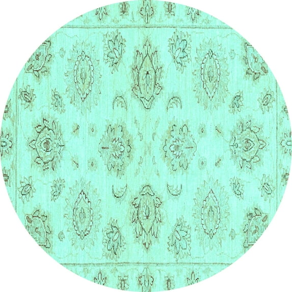 Ahgly Company Indoor Round Oriental Light Blue Traditional Area Rugs, 8' Round