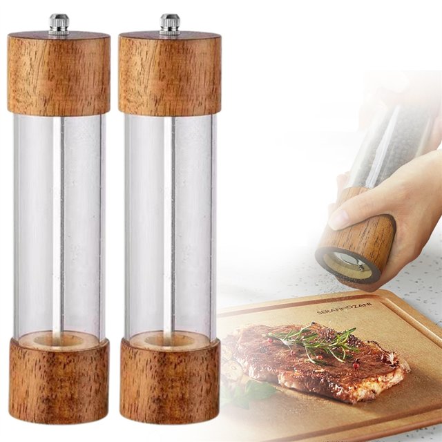 Off Promotions! Pepper Grinder Wooden Grinder Acrylic Manual Pepper Mill Ancient Wooden Pepper Mill Salt Mill Ceramic Core Kitchen Tools 8-Inch Two-Piece Set Boxed, Salt and Pepper Grinder Set