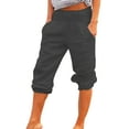 thumbnail image 1 of Frontwalk Casual Linen Capris Pants for Women Plain Crop Pants with Pockets Dark Gray M, 1 of 7