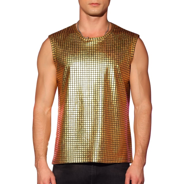 Camiseta sin mangas metálica Inspire Chic para hombres, chaleco brillante para fiestas y clubes, talla XL dorado