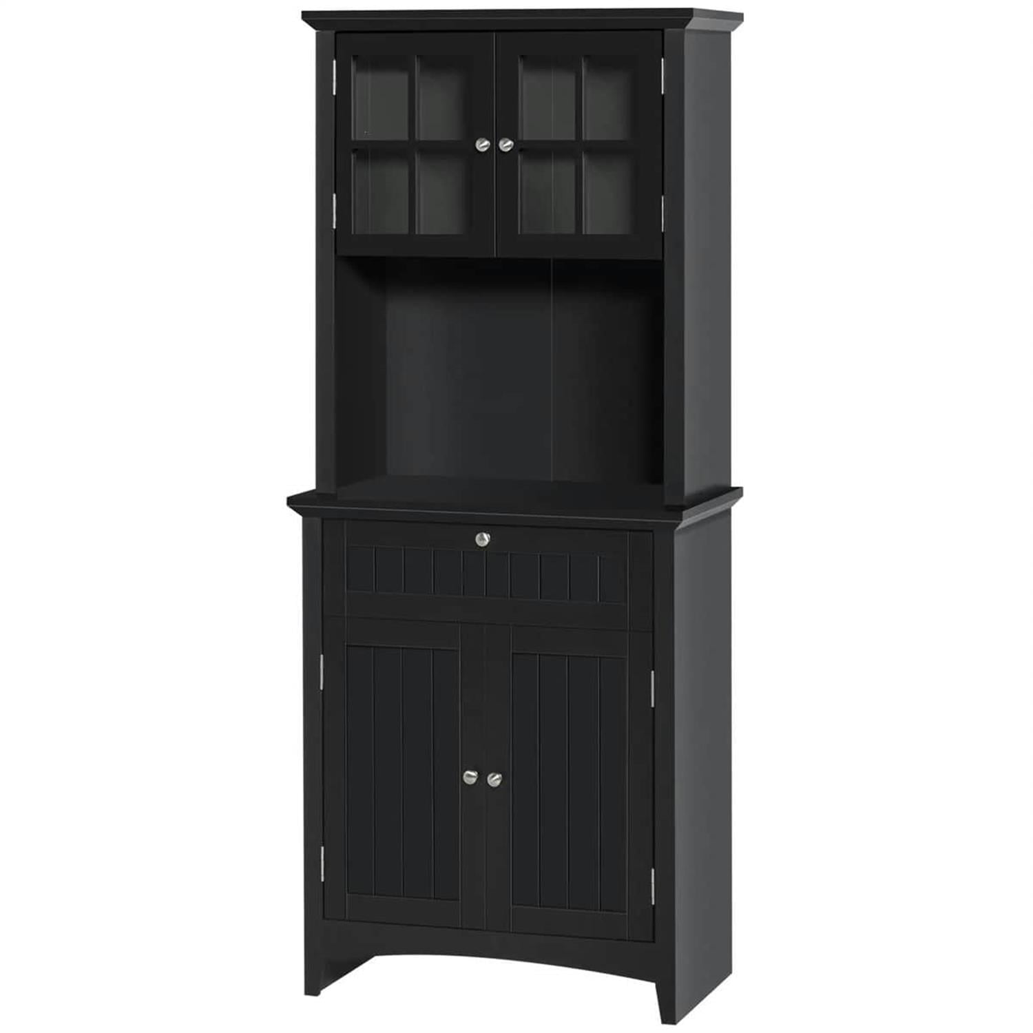 Demi Bonn 64" Modern Buffet Hutch, Kitchen Pantry Storage Cabinet with Glass Door & Drawer, Microwave Compartment for Dining Room, Home Storage, Black