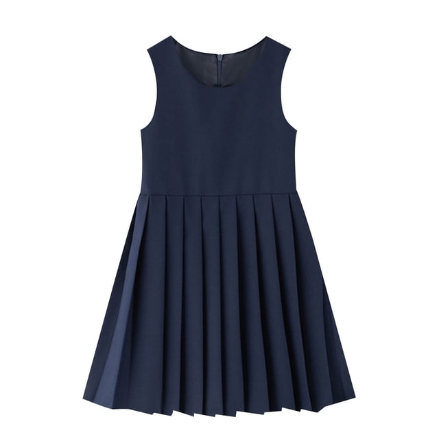 ShomPort Jupe Plissée pour Filles Sans Manches à Col Rond Robe Midi Trapèze Mignonne Respirante Confortable Uniforme Scolaire