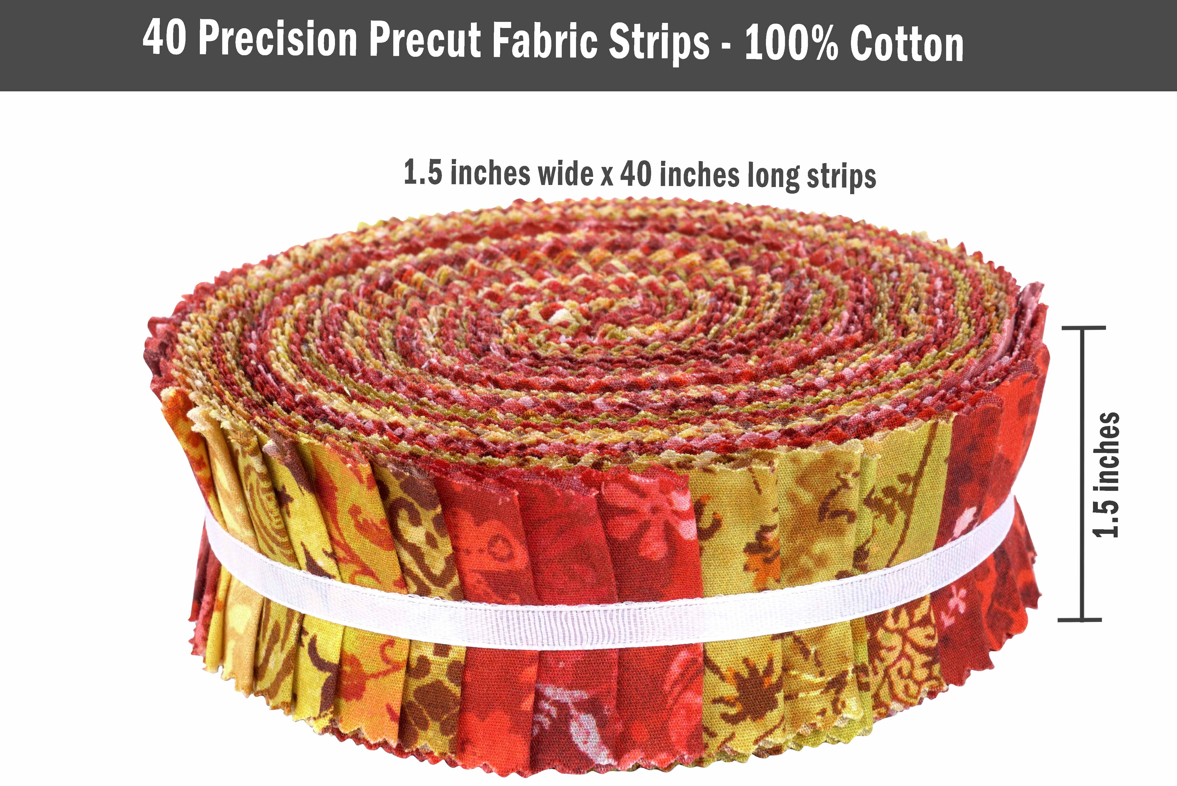 Soimoi 40Pcs Batik Print Precut Fabrics Strips Roll Up 1.5x42inches Cotton Jelly Rolls For Quilting - Red