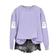 thumbnail image 5 of YOIAVAIOY Womens Ghost Sweatshirt Novelty Graphic Print Fleece Sweatshirts Long Sleeve Round Neck Festival Tops Causal Holiday Outfits Purple XXL, 5 of 7