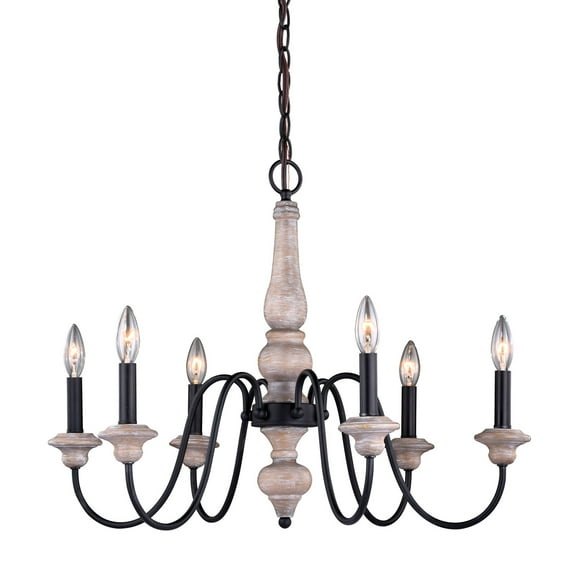Georgetown 6 Light Gray Wood Farmhouse Chandelier