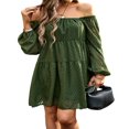 thumbnail image 1 of Women‘s Fall Dress Long Sleeve Square Neck Solid Color Flowy Dress, 1 of 9