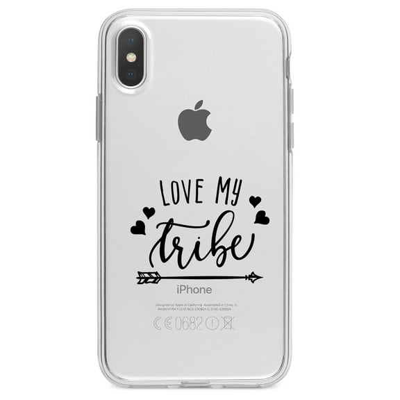 DistinctInk Clear Shockproof Hybrid Case for iPhone XR (6.1" Screen) - TPU Bumper Acrylic Back Tempered Glass Screen Protector - Love My Tribe - Black Arrow