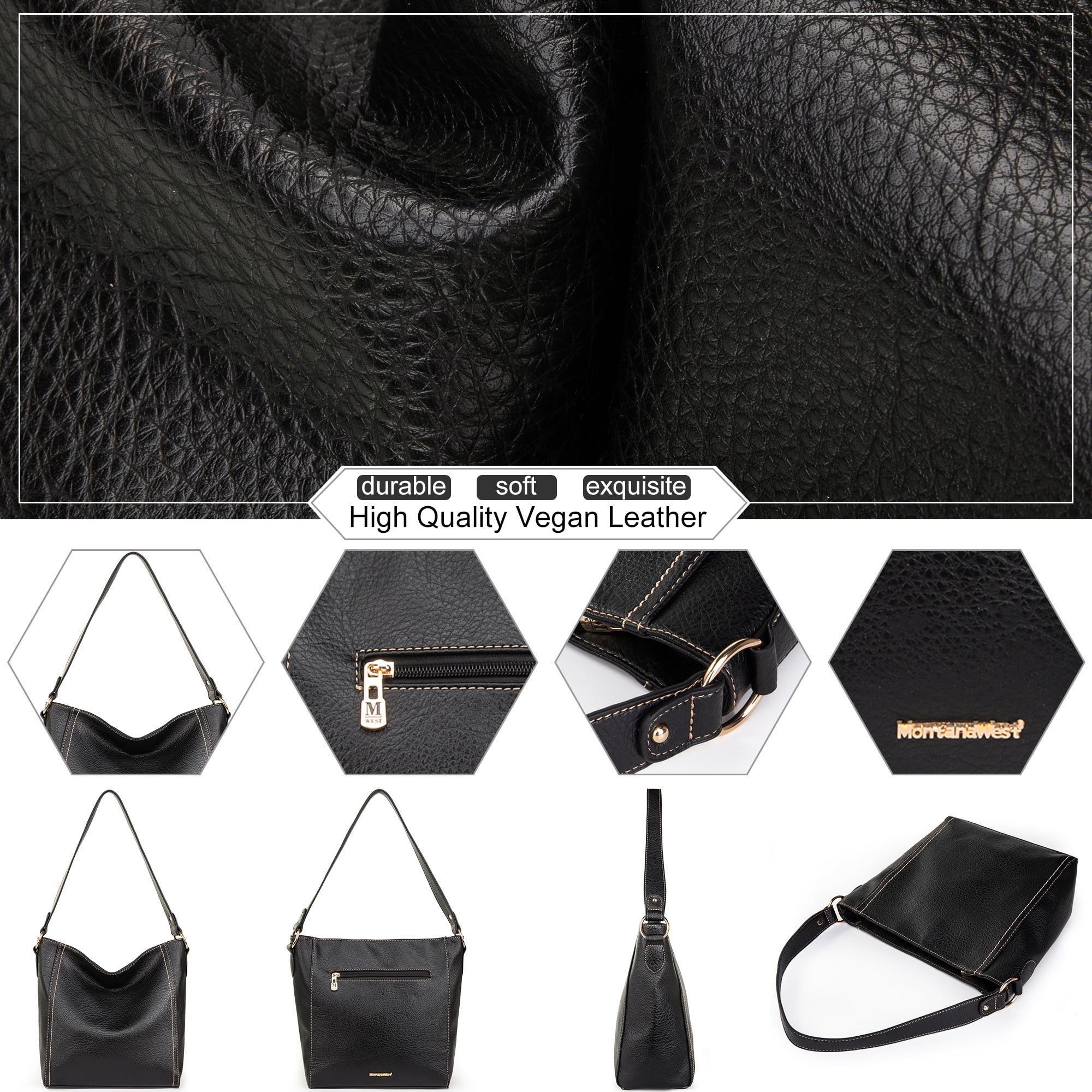 Montana West Hobo Bags for Women Vegan Leather Shoulder Purses and Handbags, Black