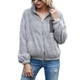 thumbnail image 3 of Binpure Women´s Plush Coat Velvet Top Loose Long Sleeve Stand Neck Chest Zipper Pocket Winter Clothes, 3 of 4
