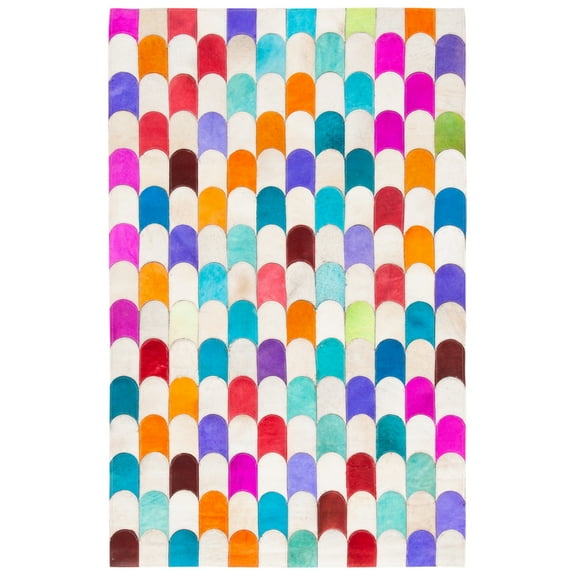 SAFAVIEH Studio Leather Clayton Geometric Area Rug, Ivory/Multi, 3' x 5'