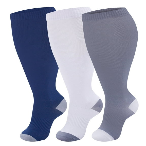 3pcs Plus Size Compression Socks for Women 15-20 mmhg Extra Wide Calf Knee High Support Socks for Circulation，3XL,Style 18