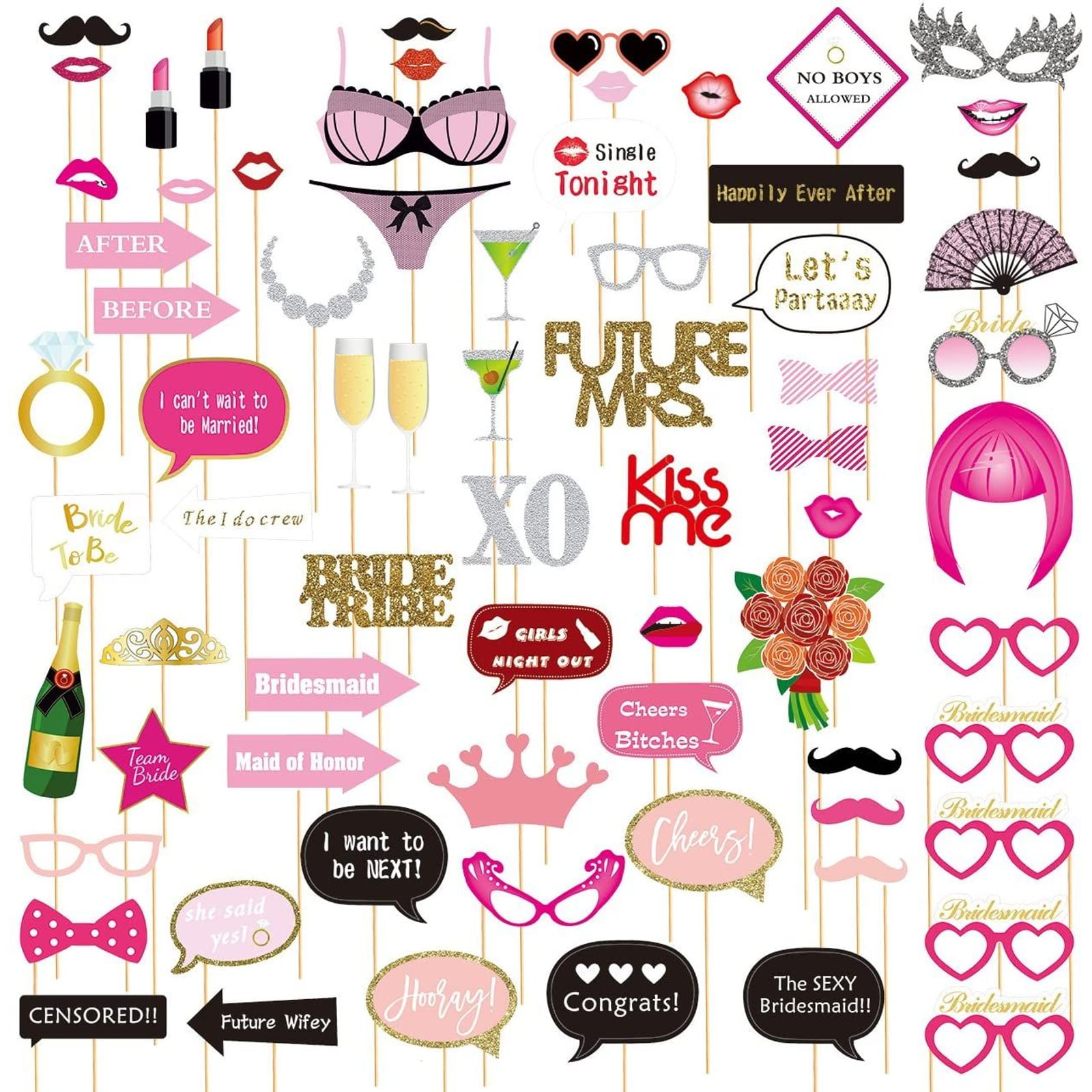 Hen Party Decorations and Supplies Kit with Assorted Designs and Sticks Best for Engagement Parties & Selfies Bachelorette and Bridal Shower Photo Booth Props Fun Signs for Bride To Be 15 Pcs