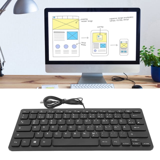 English Bilingual Language Keyboard, Bilingual German French Spanish 3 Optional English Keyboard, 78 Keys USB Wired Compact Keyboard for English Bilingual Users