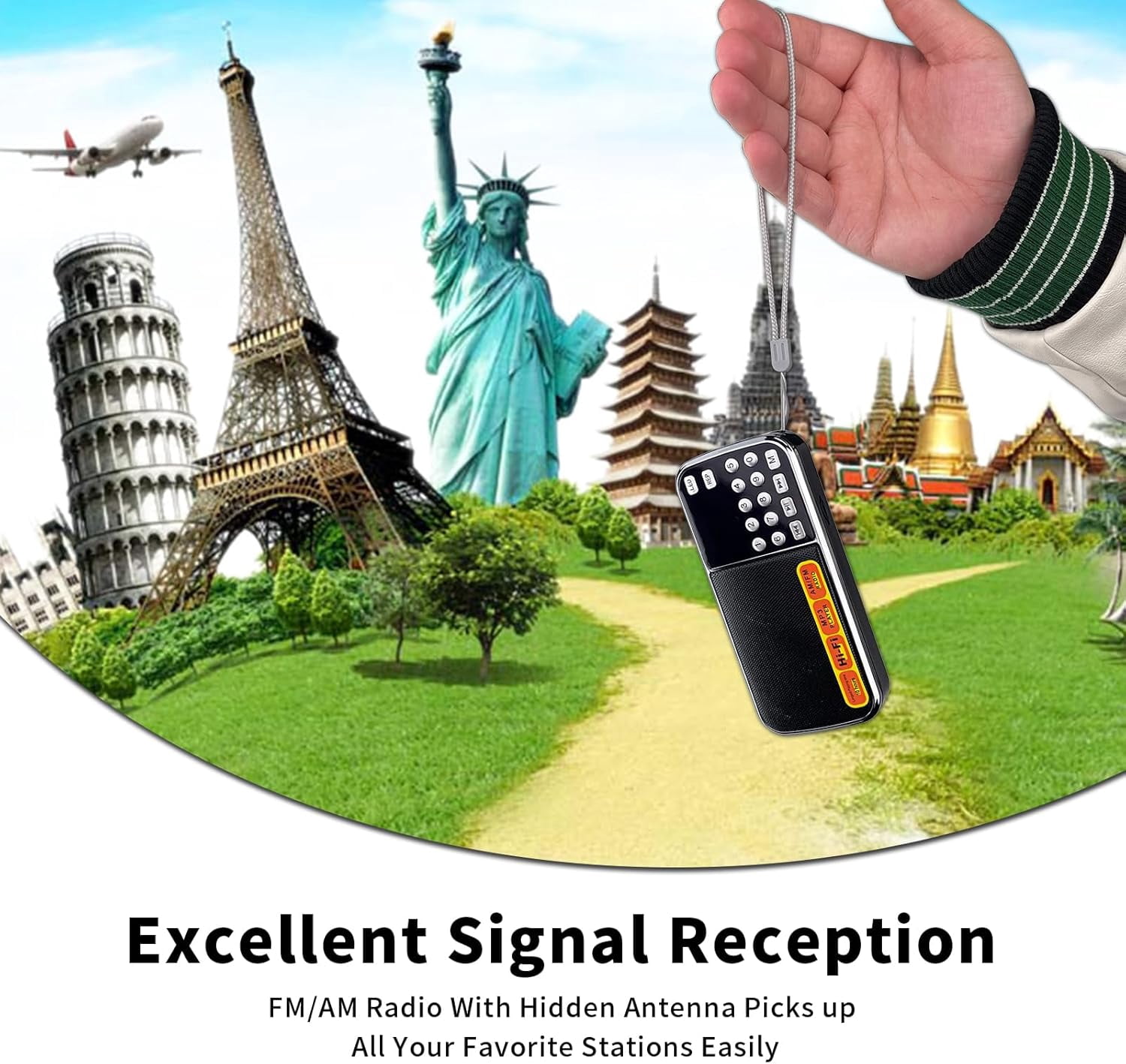 Portable AM/FM Radio with MP3 Player, Flashlight & Rechargeable Battery - Hands-Free Strap for Emergency, Outdoor, Camping