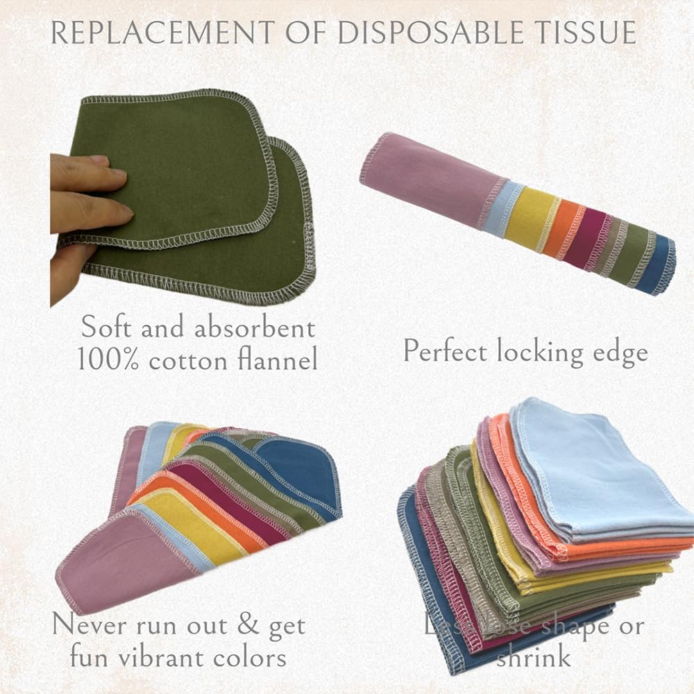 Reusable Toilet Paper Towels 24 Count Roll,Washable Absorbent Cotton Cloth Paper Bidet Towels,Zero Waste Multifunctionl Cleaning Supplies Hand Towels for Bathroom(Solid 8 Colors)