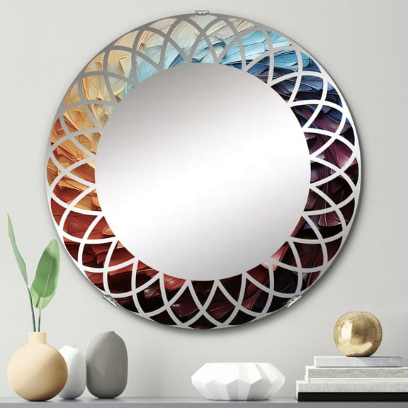 Designart "Beat of Rhythm I" Abstract Round Wall Mirror - Modern Oval Printed Decorative Oversized Mirror - Multiple Color Options