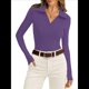 thumbnail image 1 of Camisas de Mujer de Larga, Informales, de Negocios, con Cuello en V, Suéter de Punto Acanalado, Blusas Ajustadas. Púrpura M, 1 of 5