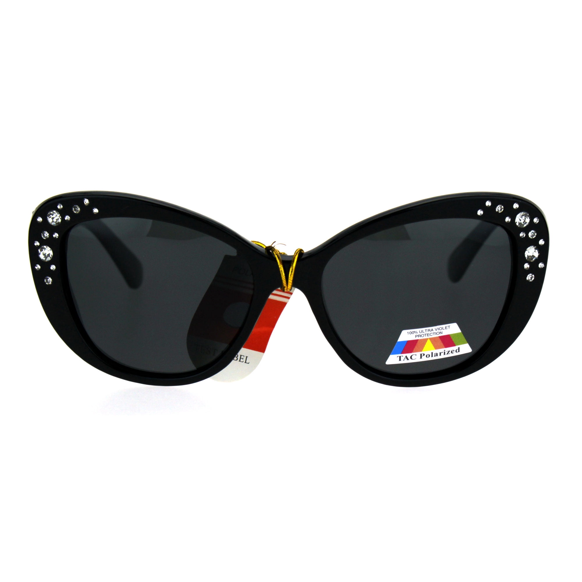 Antiglare Polarized Rhinestone Bling Thick Plastic Cat Eye Diva Sunglasses All Black Antiglare Polarized Rhinestone Bling Thick Plastic Cat Eye Diva Sunglasses All Black
