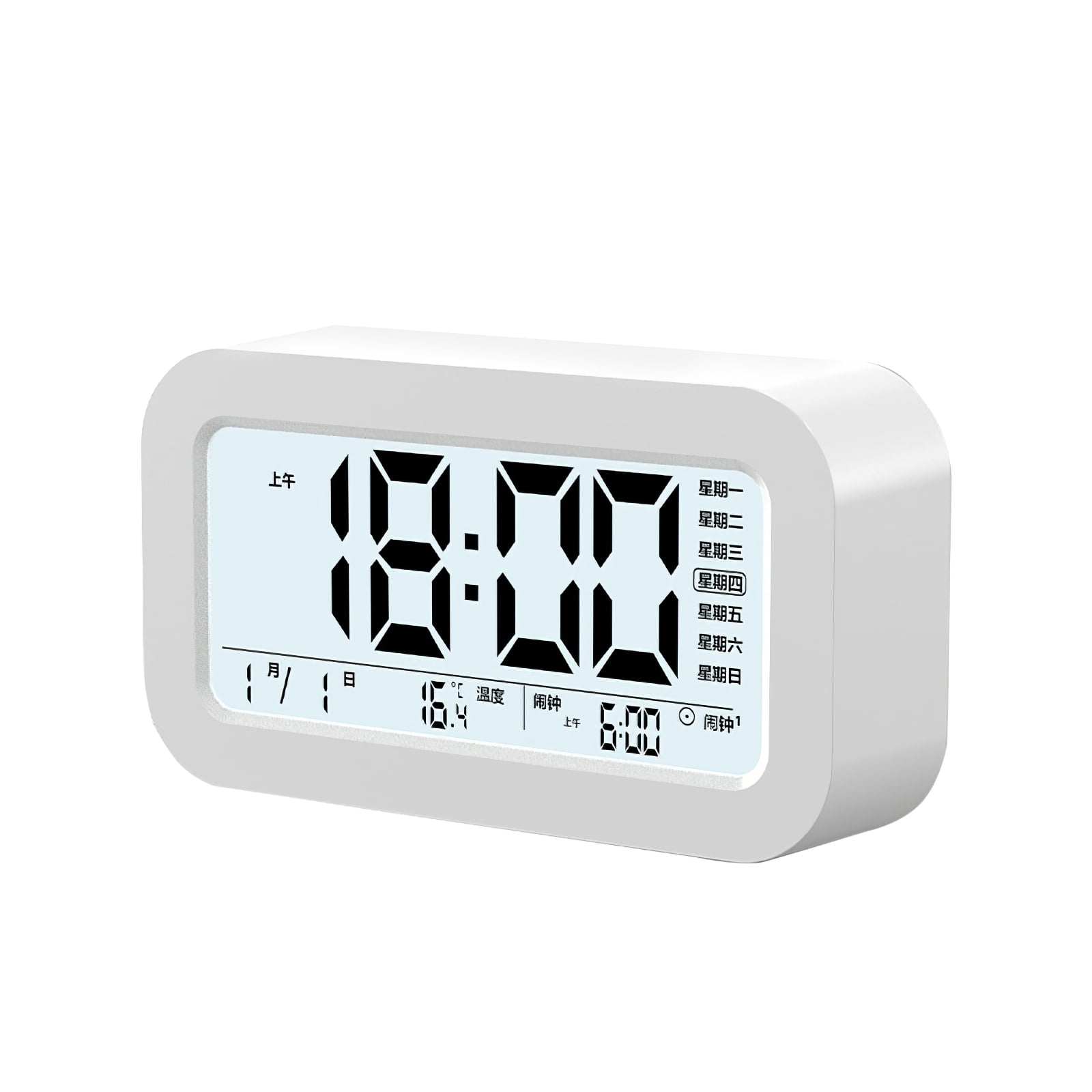 jiemei Alarm Clock Battery Operated Green LCD Large Display Digital Alarm Clocks for Kids and Adults with Snooze Function Smart Backlight 