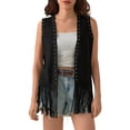 thumbnail image 2 of Vmvidoty 2026 Women's Cowgirl Tassel Vest 70s Hippie Faux Suede Fringe Jacket Cardigan Open Front Sleeveless Jacket Black S, 2 of 6