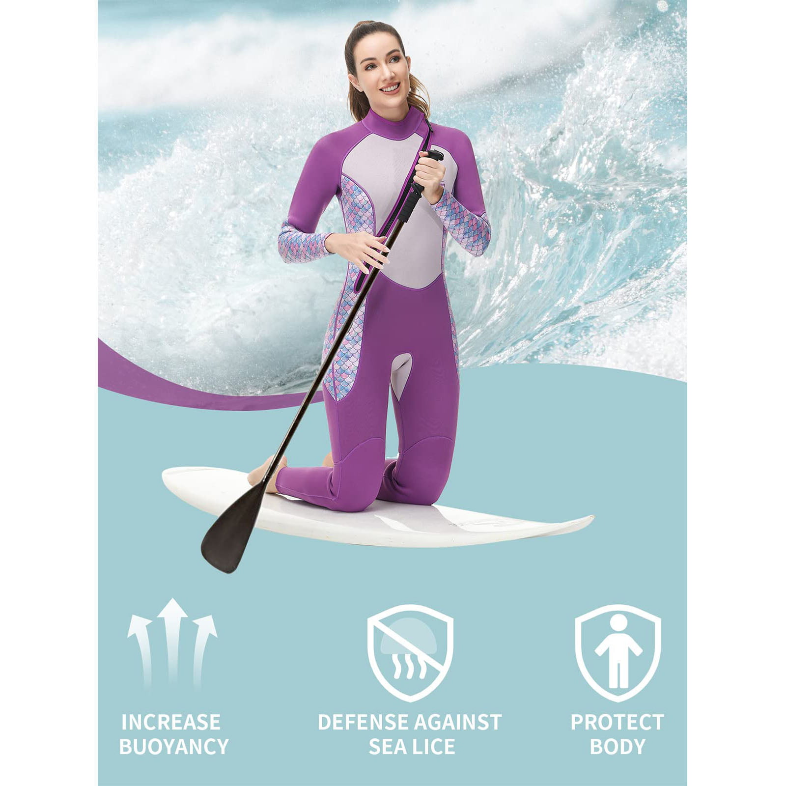 Owntop Women Wetsuit 3mm Neoprene Surfing Wet Suit Full Keep Warm Front Zip  Diving Suits Body Protection for Diving Surfing Snorkeling Kayaking