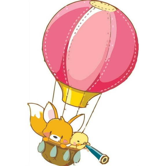 Hot Air Balloon Pink Baby Foxes Wall Art Decal Vinyl Sticker for Infant Kids Baby Nursery Bedroom Decor Removable High Quality Mural Durable Waterproof Bumper Sticker Vinyl Decal Sticker 10x8 inch