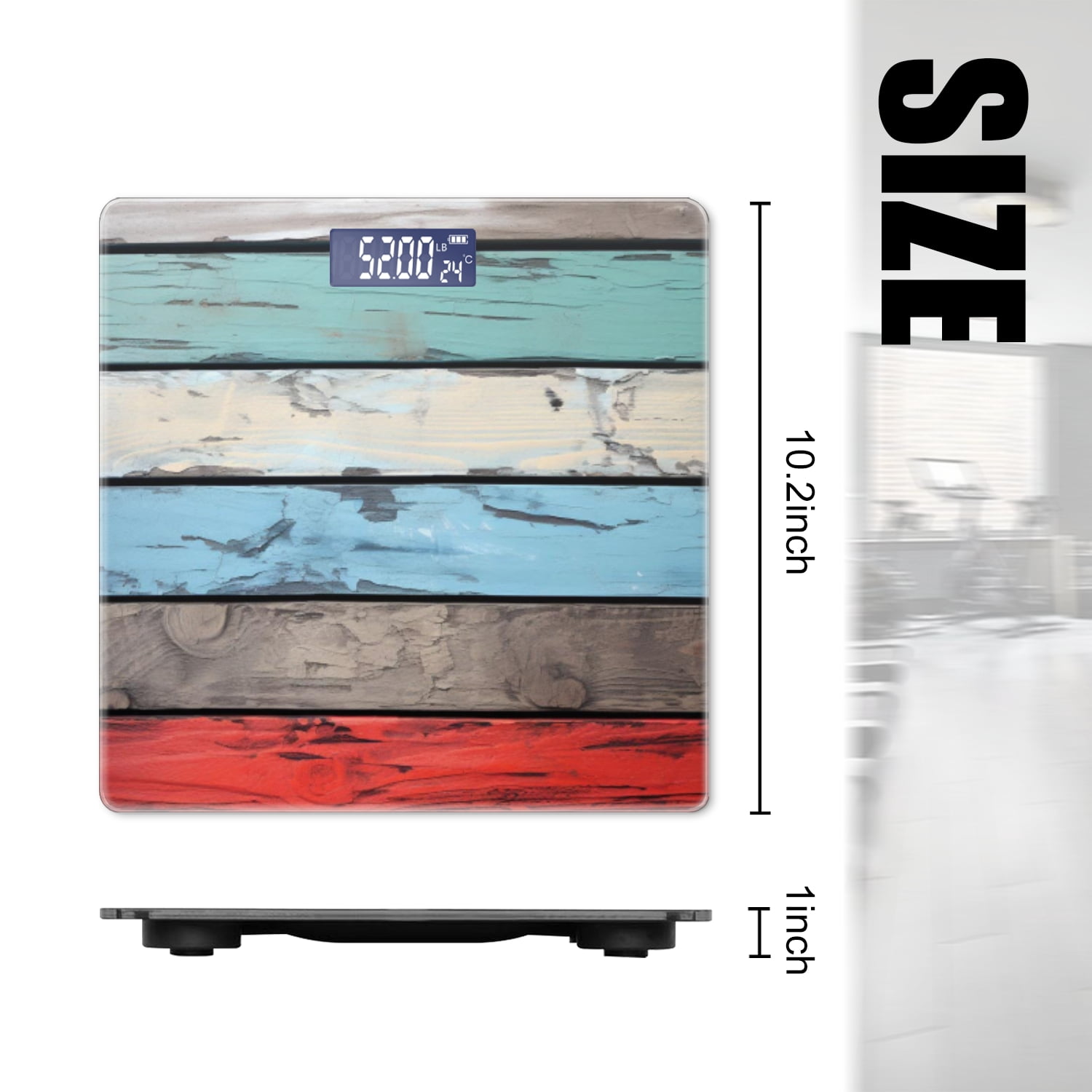 High Precision Body Weight Scale Smart Bathroom Scales with Large LCD Display(400lbs),Decorative for Bedroom-Wooden Wall With Colorful Horizontal Planks