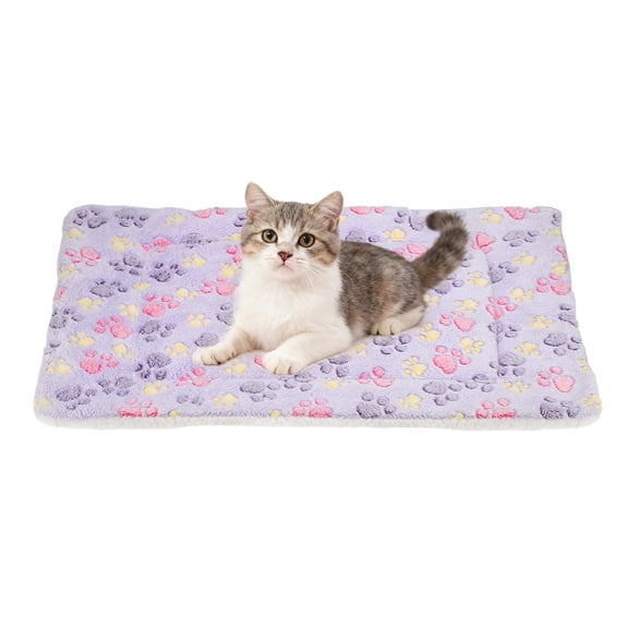 Pet Cushion Coral Fleece Soft Paw Pint Dog Cat Bed Mat 23x18 Inch(Purple)