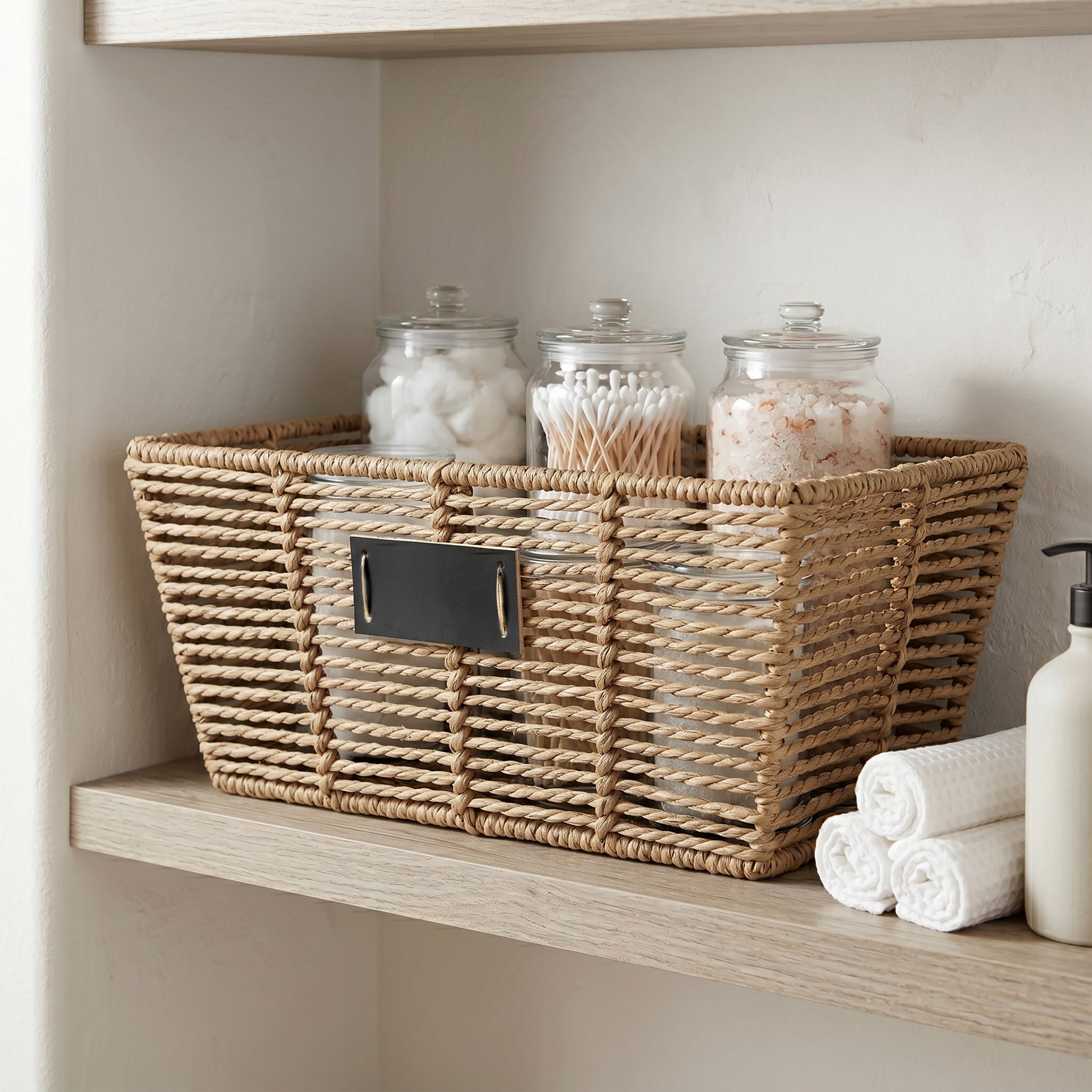 Simplify Medium Shelf Storage Tote Organizer Natural Color 12.9x6.4x5.7 Inches | Storage Basket for Organizing | Closet Shelf Bins Container