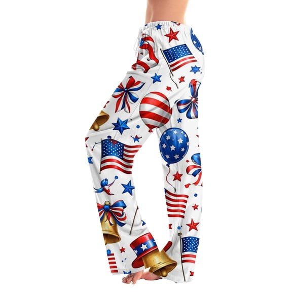 American 250th Anniversary Pants for Women Patriotic USA Flag Print Elastic High Waist Pajama Bottoms Wide Leg Relaxed Fit Home Wear Casual Trousers, #01 Royal Blue, S