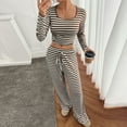 thumbnail image 5 of Maean Womens Lounge Sets Long Sleeve Striped Shirts and Drawstring Wide Leg Palazzo Pants 2 Piece, 5 of 7