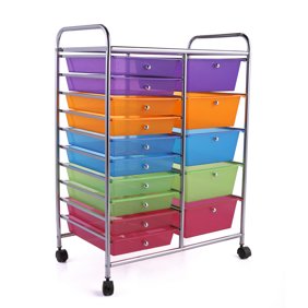 Gymax Rolling Storage Cart 15 Drawers Organize Shelf Office School