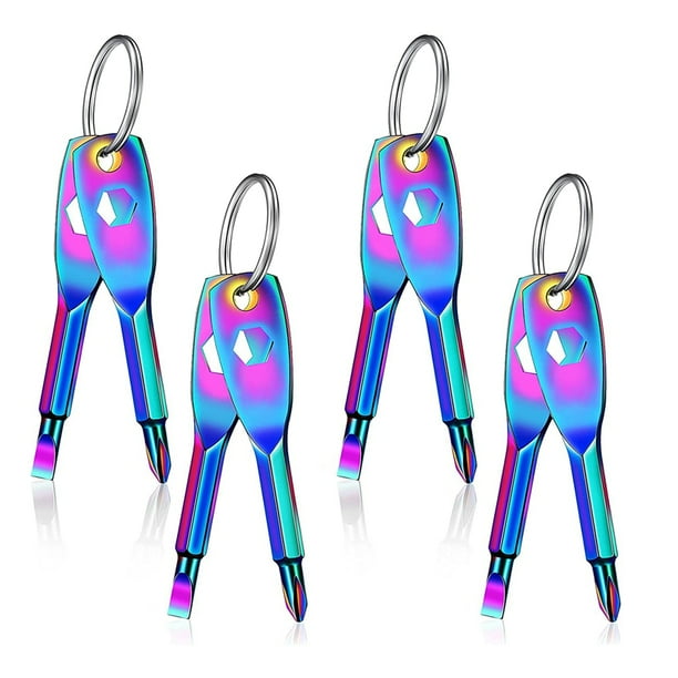 4 Sets Keychain Screwdriver Tools 4In1 Screwdriver Keychain Flathead and Crossed Key