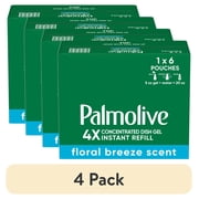 (4 pack) Palmolive 4X Concentrated Dish Detergent Gel Refill Pouches, Floral Breeze, 5 fl oz, 6 Pack