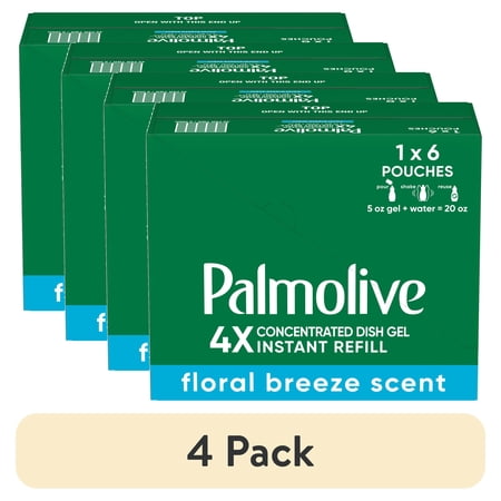 (4 pack) Palmolive 4X Concentrated Dish Detergent Gel Refill Pouches, Floral Breeze, 5 fl oz, 6 Pack