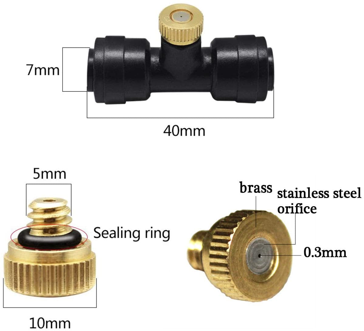 Brass Misting Nozzles Garden Cooling System 0.012'' 0.3mm Orifice 10/24 Threads 
