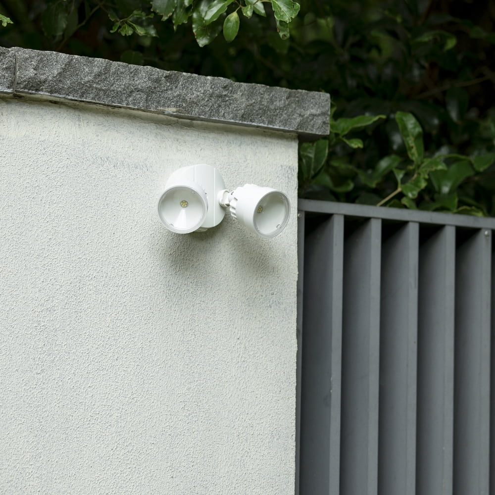 2-Light White OD Integrated LED Wall or Eave Mount Flood Light with 110 Degree Light Bean Angle