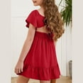 thumbnail image 7 of Mlqidk Girls Bow Tie Back Dress Ruffle Sleeve Dress A-Line Swing Square Neck Midi Dresses Casual Party Sundress Red 4-5Y, 7 of 7