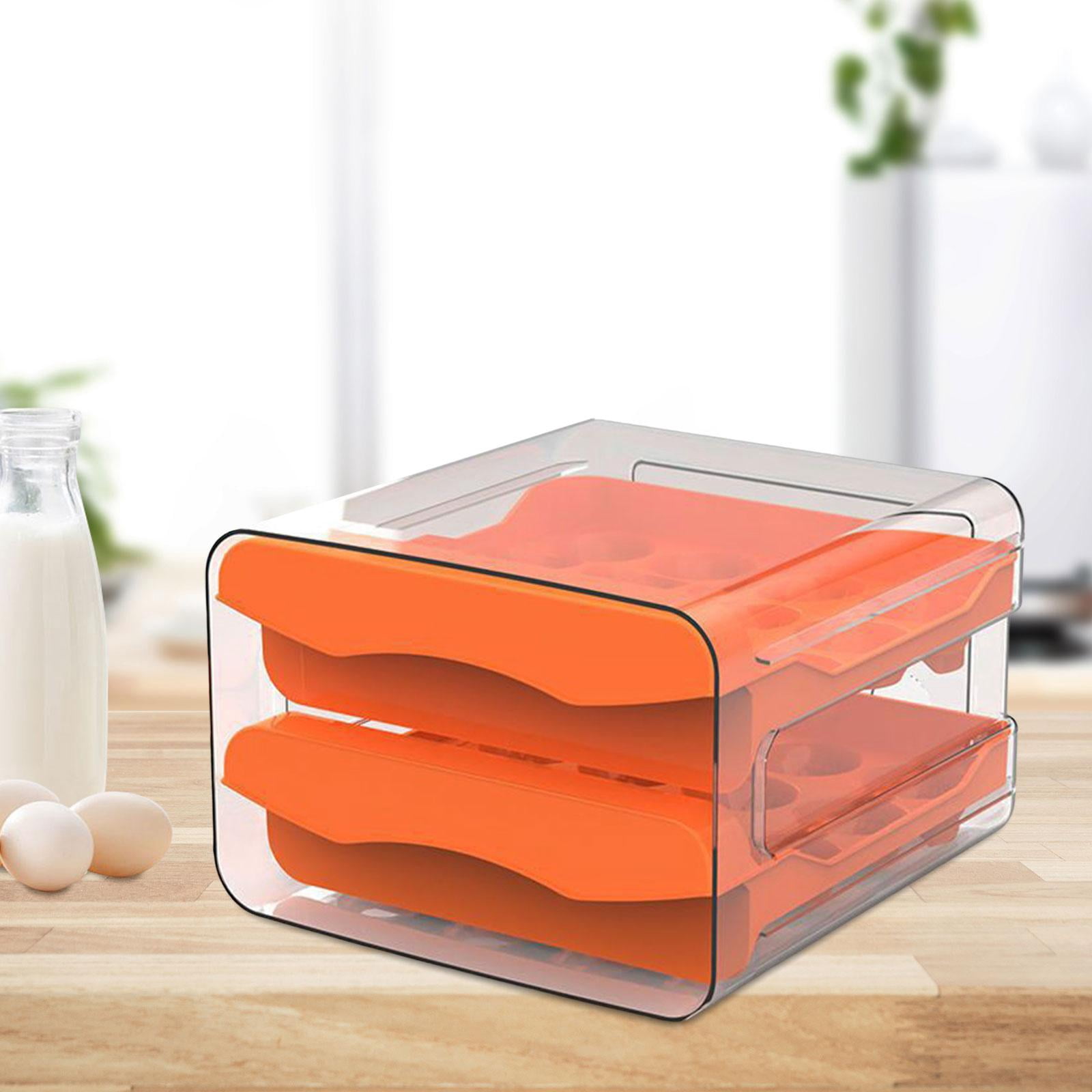 Fiocias Egg Container for Refrigerator 2 Layers Egg Tray Reusable Space Saving Egg Fresh orange