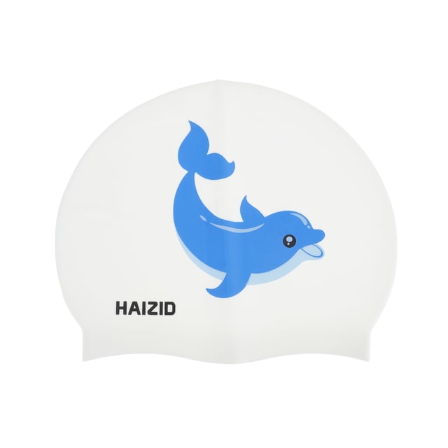 Gorro de natación de silicona de dibujos animados de delfín único 1 Pc Blanco Azul