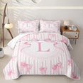 thumbnail image 2 of Manfei Pink Ribbon Bow Quilt King For Kids,Princess Bowtie Theme L Monogram King Coverlet Set For Girls,3-Piece, 2 of 7